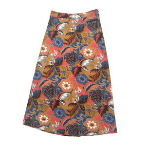 J. McLaughlin A-Line Midi Skirt 6 Blue Orange Floral Stretch Unlined Zip Casual